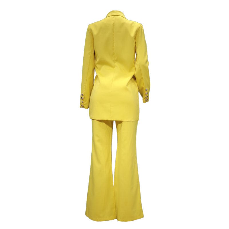Hot Ladies Loose Candy Color Office Lady Formal Two Piece Women's Business Suits & tuxedo Blazer Wide Leg Flared Trousers Sets