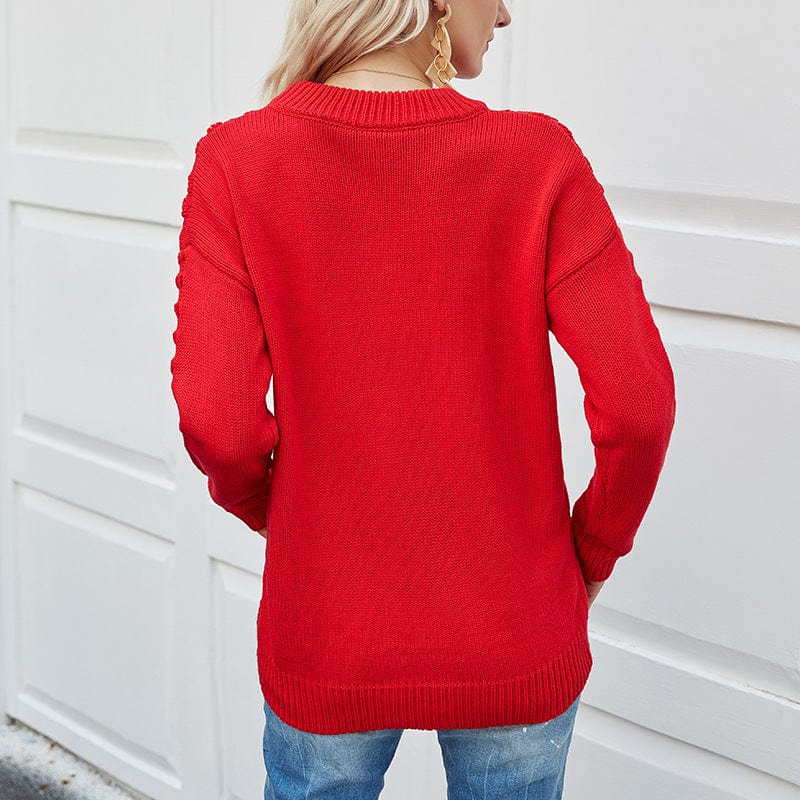 Hot Round Neck Pullover Women's Knitted Sweater Solid Color Long Sleeve Hollow