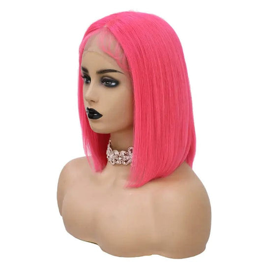 Hot Sale 14" Pink Color Long Bob Brazilian Hair