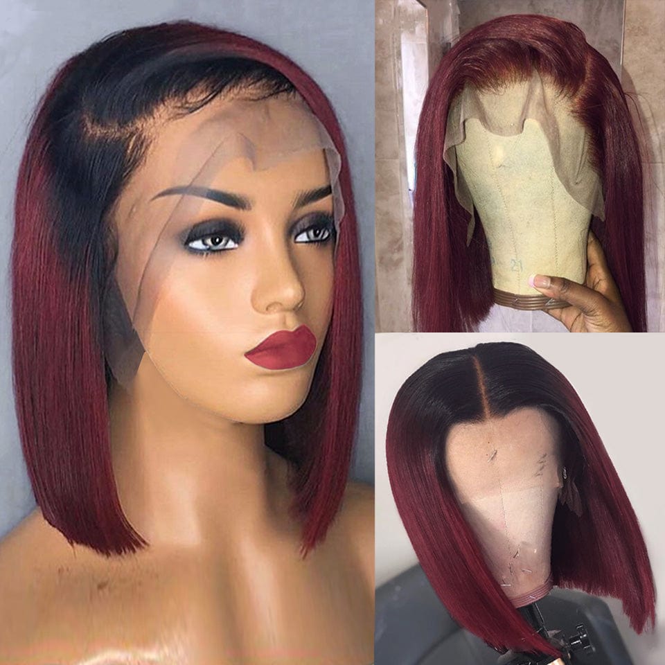 Hot Sale 1B/99J Short BOB Wig Wine Red Burgundy Color Human Hair Wigs for Black Women 13*6 Brazilian Remy Hair Lace front wig