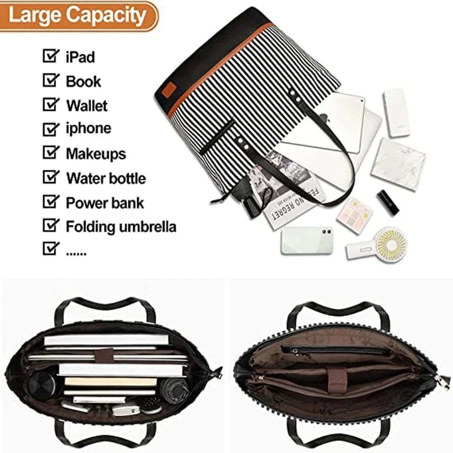 hot sale Canvas PU Leather Tote Bag Office women bag 2 pcs Hand Bags Set