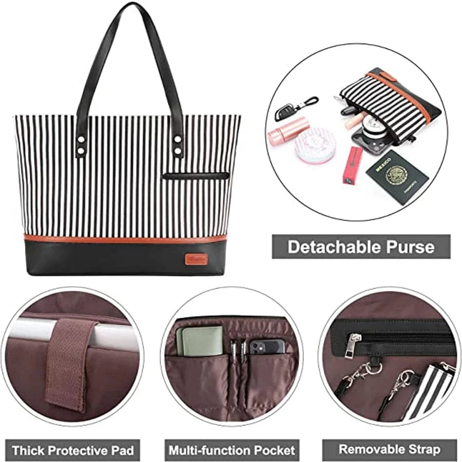 hot sale Canvas PU Leather Tote Bag Office women bag 2 pcs Hand Bags Set