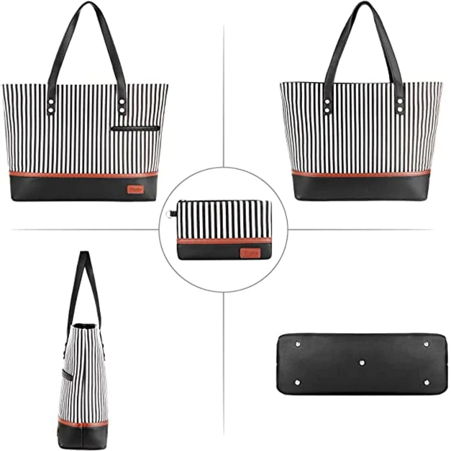 hot sale Canvas PU Leather Tote Bag Office women bag 2 pcs Hand Bags Set