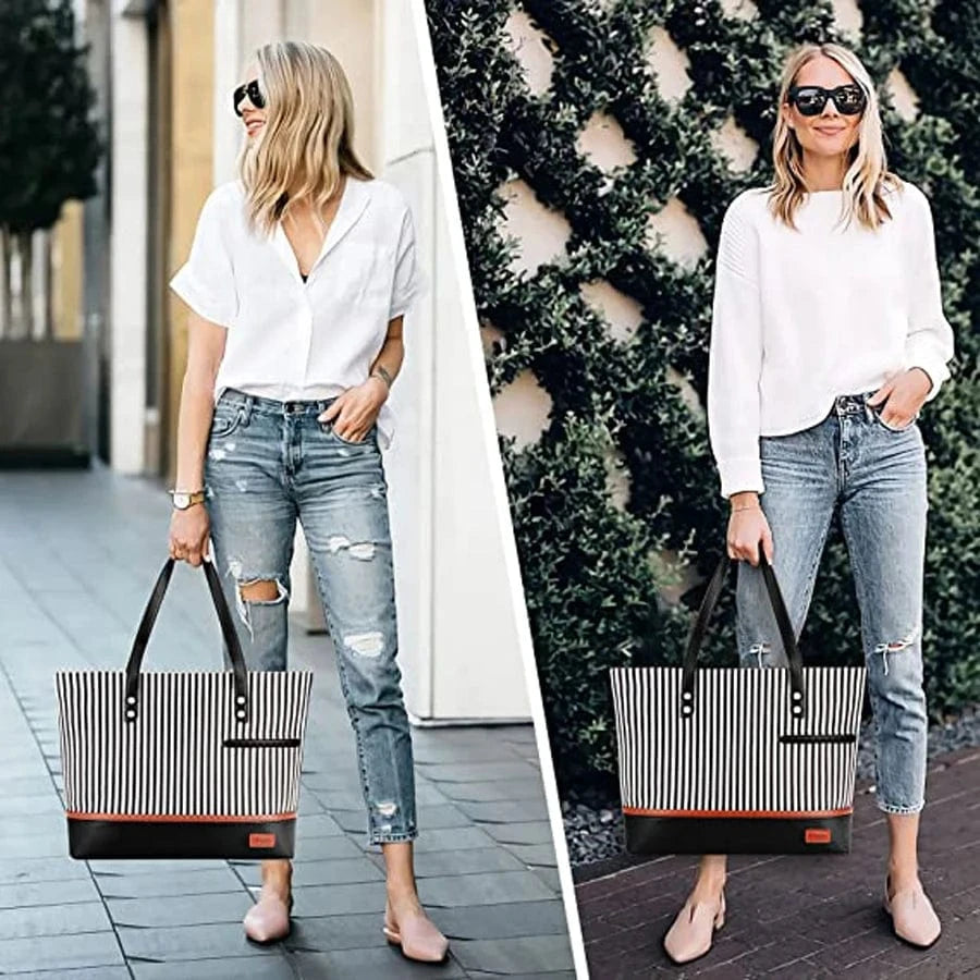 hot sale Canvas PU Leather Tote Bag Office women bag 2 pcs Hand Bags Set