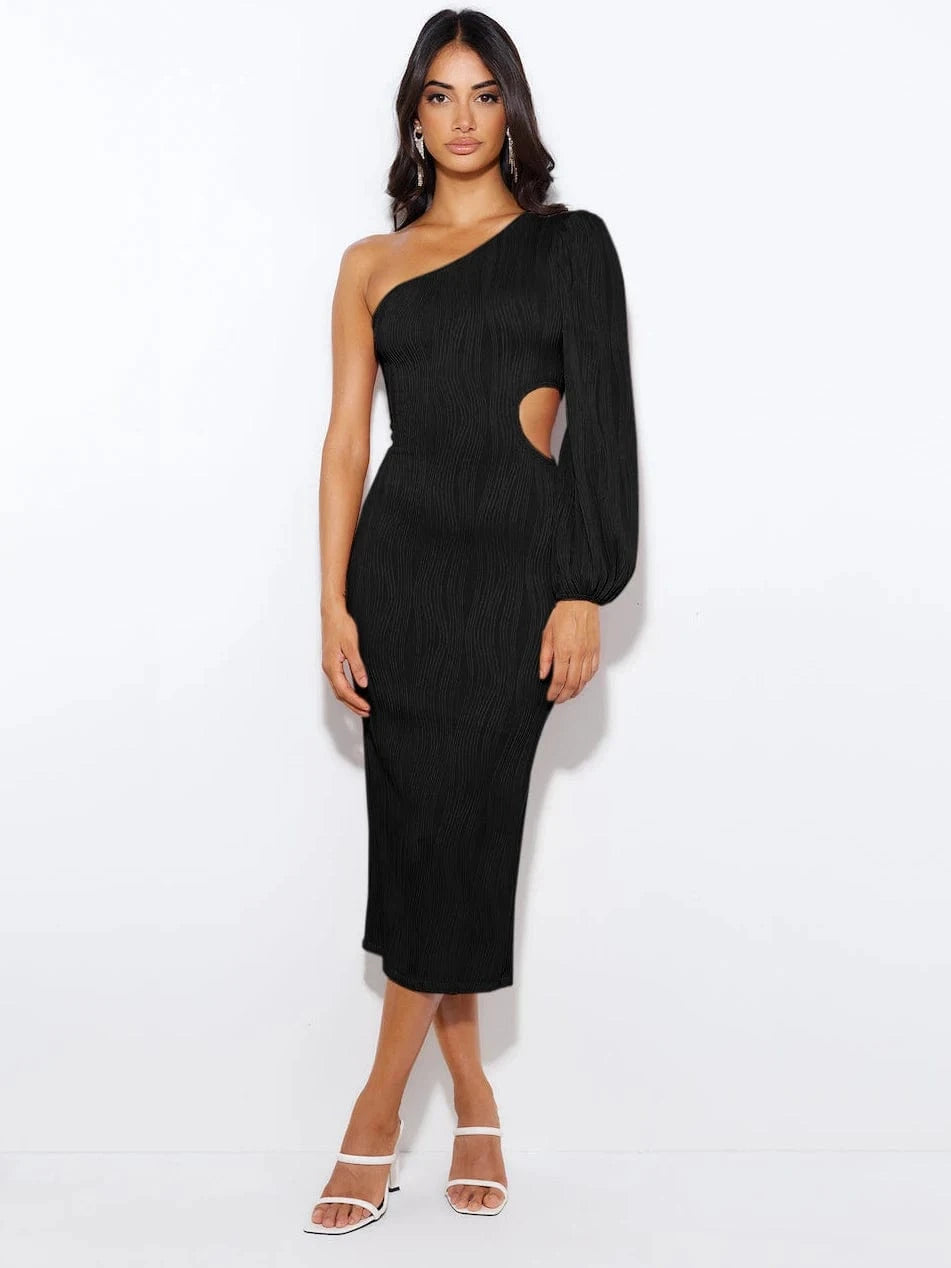 Hot Sale Cocktail Single Sleeve Sexy Lady Formal Bodycon Evening Dresses Elegant Classy Women Party Dress