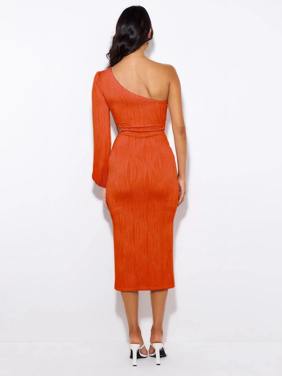 Hot Sale Cocktail Single Sleeve Sexy Lady Formal Bodycon Evening Dresses Elegant Classy Women Party Dress