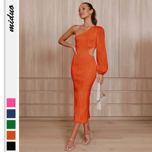 Hot Sale Cocktail Single Sleeve Sexy Lady Formal Bodycon Evening Dresses Elegant Classy Women Party Dress