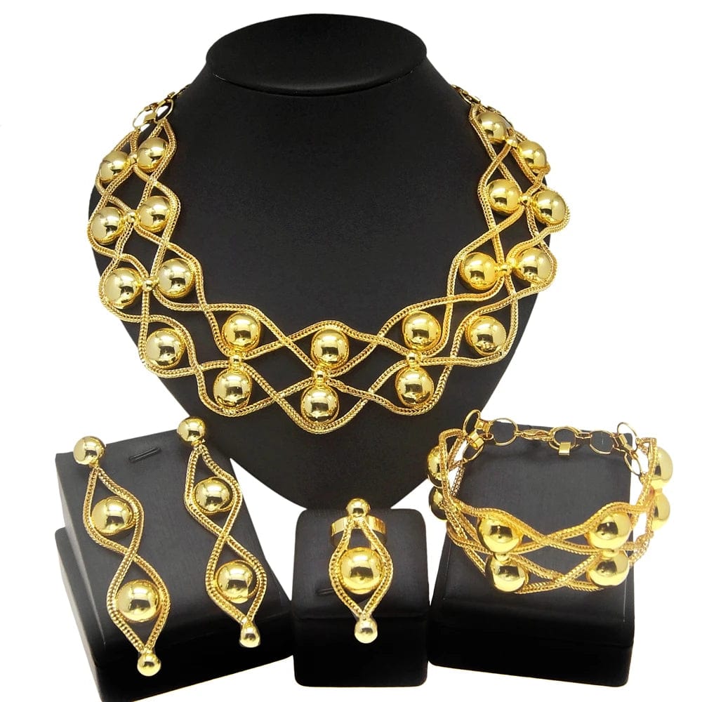 Hot sale Crystal Stones Necklace Ring Earrings Bracelet Brasil Jewels Wedding Party Gift Gold Plated Women Children Jewelry Set