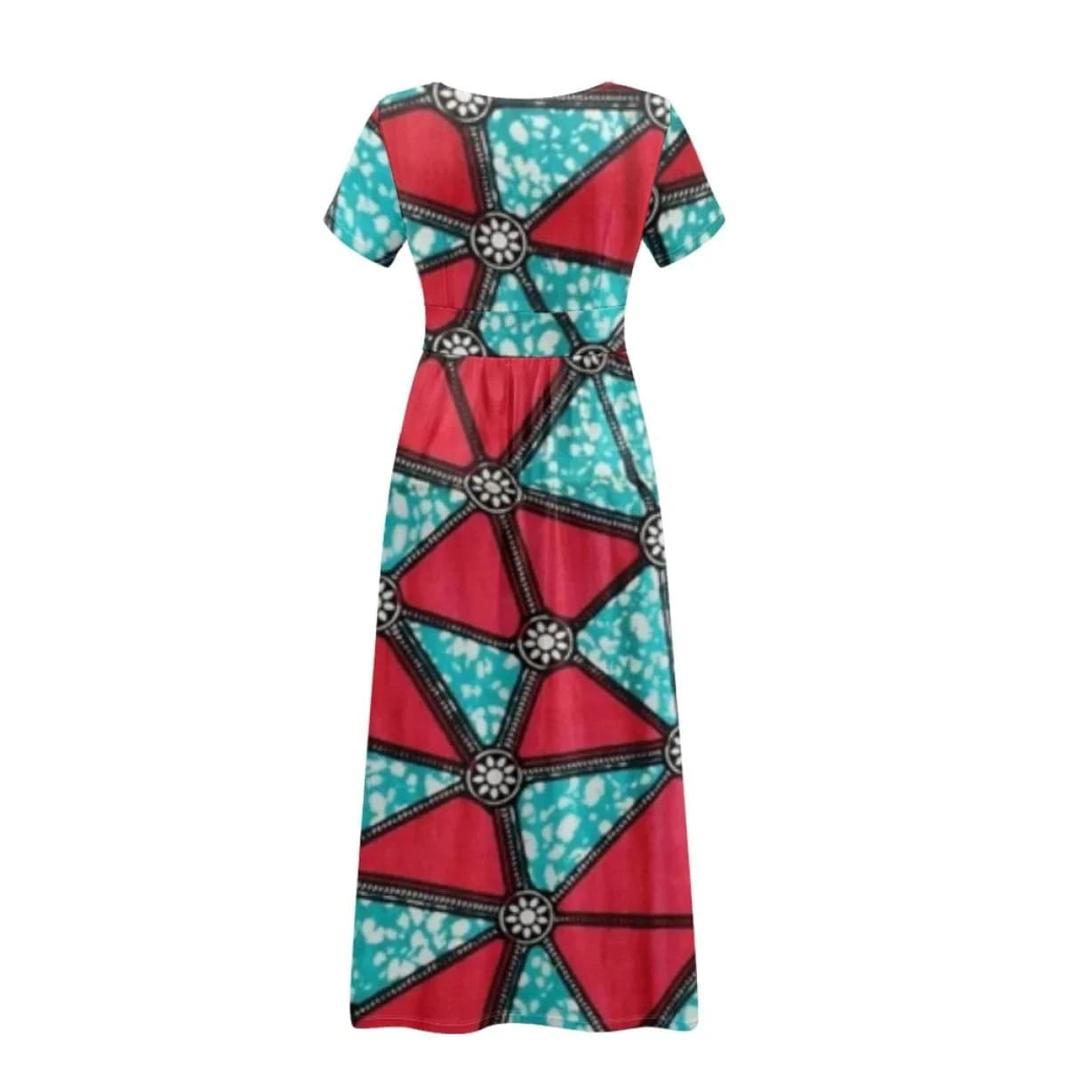 Hot sale custom made geometric design short sleeves long dresses african wax print clothes women's dresses for special occasions