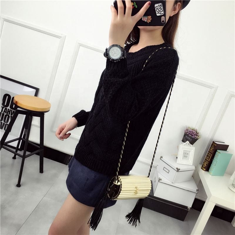 Hot Sale Fashionable Pink Lady Crew Neck Autumn Winter Thick Cable Knitted Cheap Women Sweater