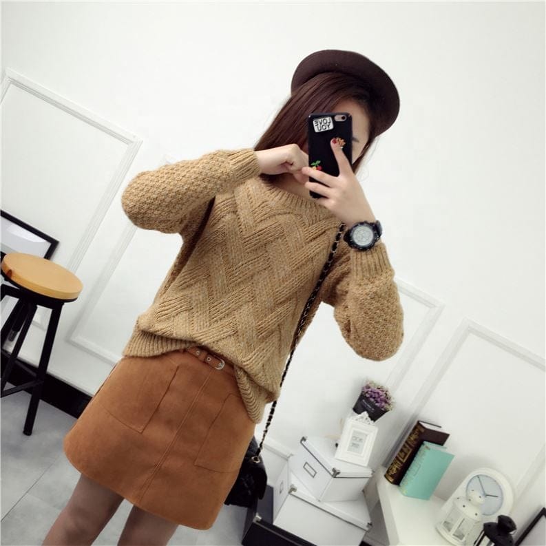 Hot Sale Fashionable Pink Lady Crew Neck Autumn Winter Thick Cable Knitted Cheap Women Sweater