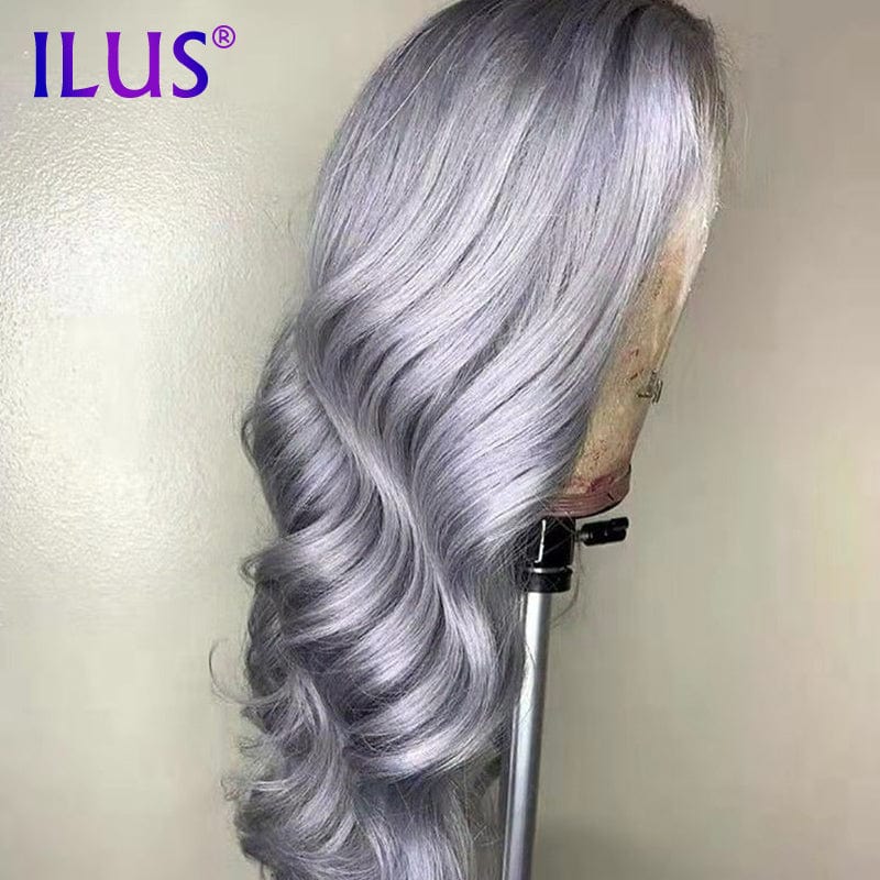 Hot Sale Free Shipping 13x4 Lace Front Human Hair Wigs For Black Women 30Inch Body Wave Silver Gray Colored HD Lace Frontal Wigs