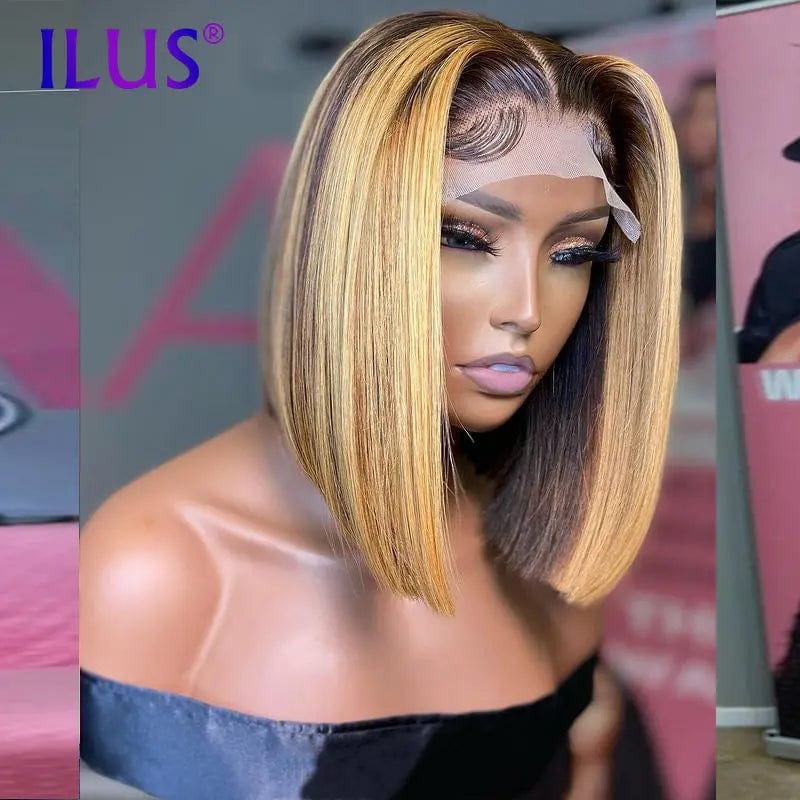 Hot Sale Free Shipping 4/27 Highlight Colored Straight Bob Wigs Lace Front Human Hair Wigs For Black Women HD Lace Frontal Wigs