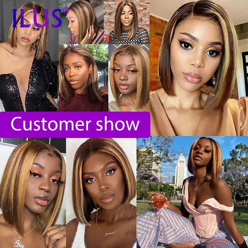 Hot Sale Free Shipping 4/27 Highlight Colored Straight Bob Wigs Lace Front Human Hair Wigs For Black Women HD Lace Frontal Wigs