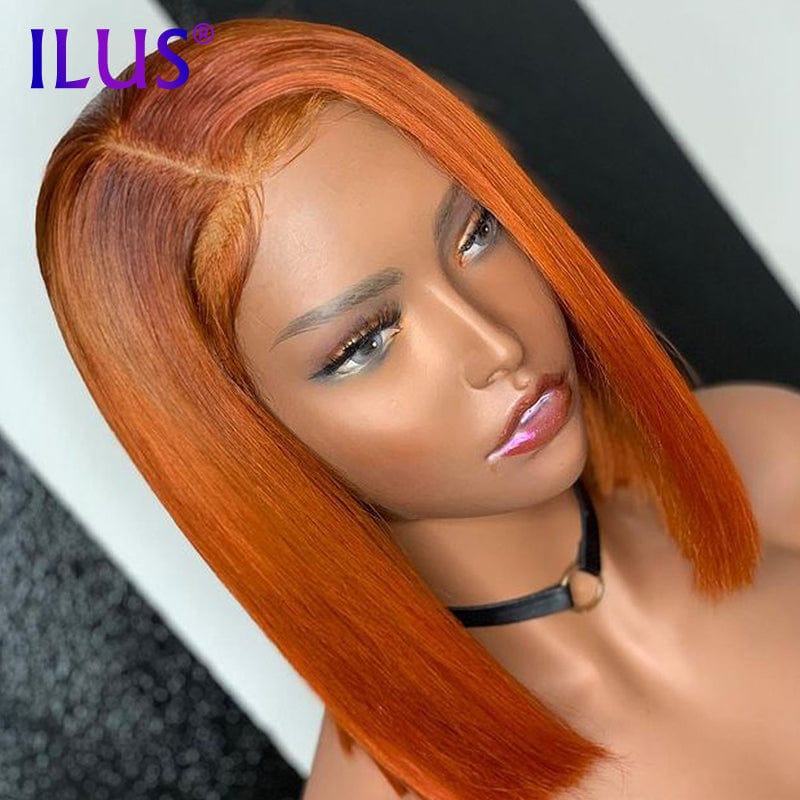 Hot Sale Free Shipping Short Bob Wigs Straight Orange Ginger Colored HD Lace Front Human Hair Wigs For Black Women Human Hair