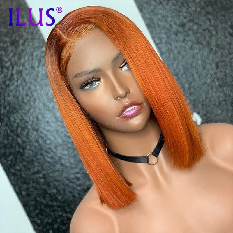 Hot Sale Free Shipping Short Bob Wigs Straight Orange Ginger Colored HD Lace Front Human Hair Wigs For Black Women Human Hair