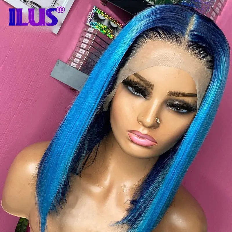 Hot Sale Free Shipping Straight Colored Short Bob Wigs Pink/Purple/Bule/Red Lace Front Human Hair Wigs For Black Women Brazilian