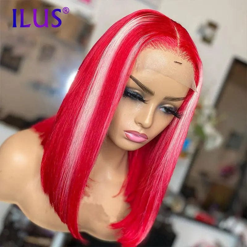 Hot Sale Free Shipping Straight Colored Short Bob Wigs Pink/Purple/Bule/Red Lace Front Human Hair Wigs For Black Women Brazilian