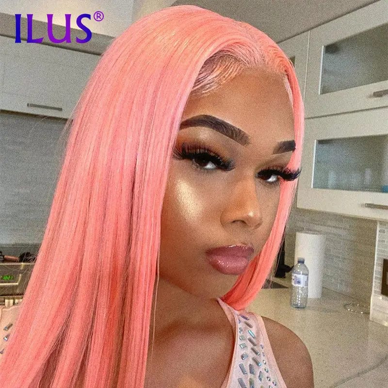 Hot Sale Free Shipping Straight Pink Color Lace Front Human Hair Wigs For Black Women Brazilian HD Transparent Lace Frontal Wigs