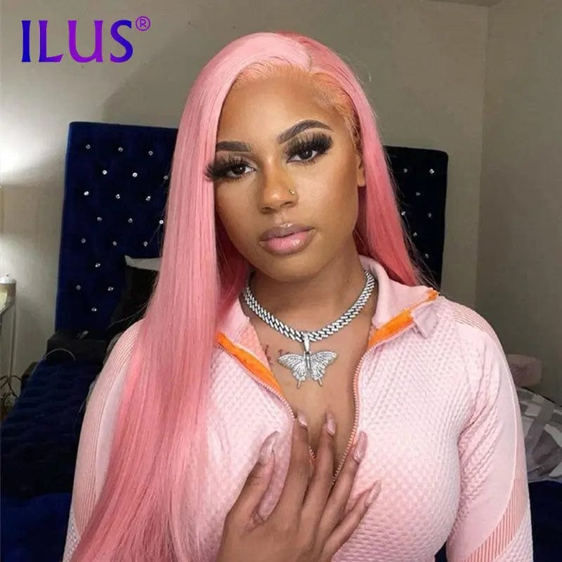 Hot Sale Free Shipping Straight Pink Color Lace Front Human Hair Wigs For Black Women Brazilian HD Transparent Lace Frontal Wigs