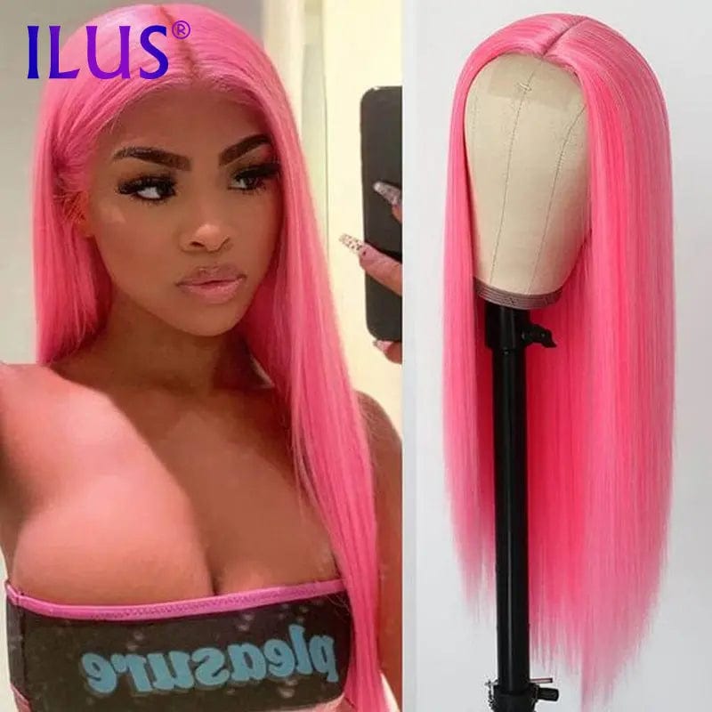 Hot Sale Free Shipping Straight Pink Color Lace Front Human Hair Wigs For Black Women Brazilian HD Transparent Lace Frontal Wigs