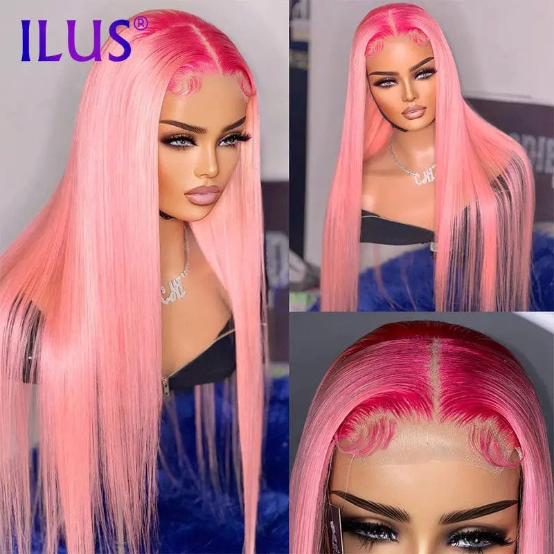 Hot Sale Free Shipping Straight Pink Color Lace Front Human Hair Wigs For Black Women Brazilian HD Transparent Lace Frontal Wigs