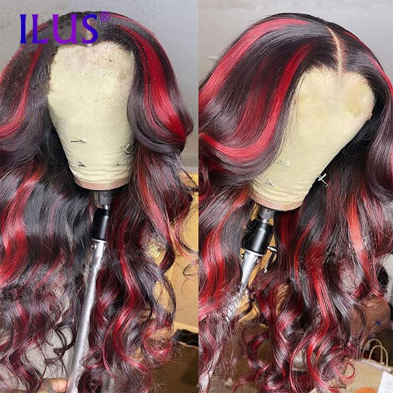 Hot Sale Free Shipping Wigs Body Wave Dark Red/99J Highlight Colored HD Transparent Lace Front Human Hair Wigs For Black Women
