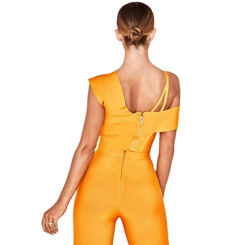 Hot sale Ladies blouse and wide leg suit bandage two piece set