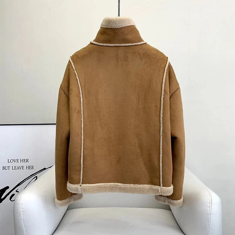 Hot Sale Lady Sheep Shearling Warm Short Coats Female Girl Lamb Wool Fur Casual Winter Jacket Overcoat JT3270