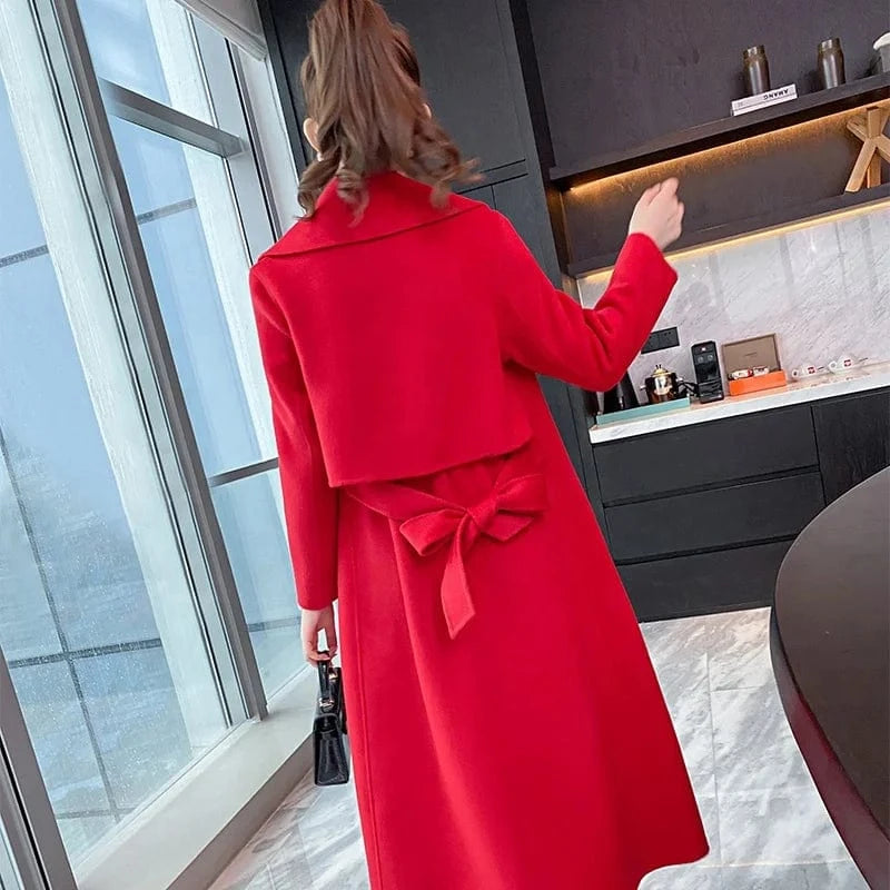 Hot Sale Loose Size Wool Trench Coats Women Turn Down Collar Long Woolen Coat Autumn Winter Spring