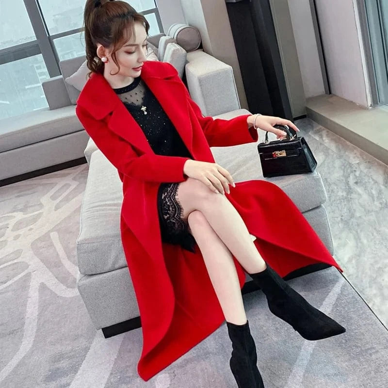 Hot Sale Loose Size Wool Trench Coats Women Turn Down Collar Long Woolen Coat Autumn Winter Spring