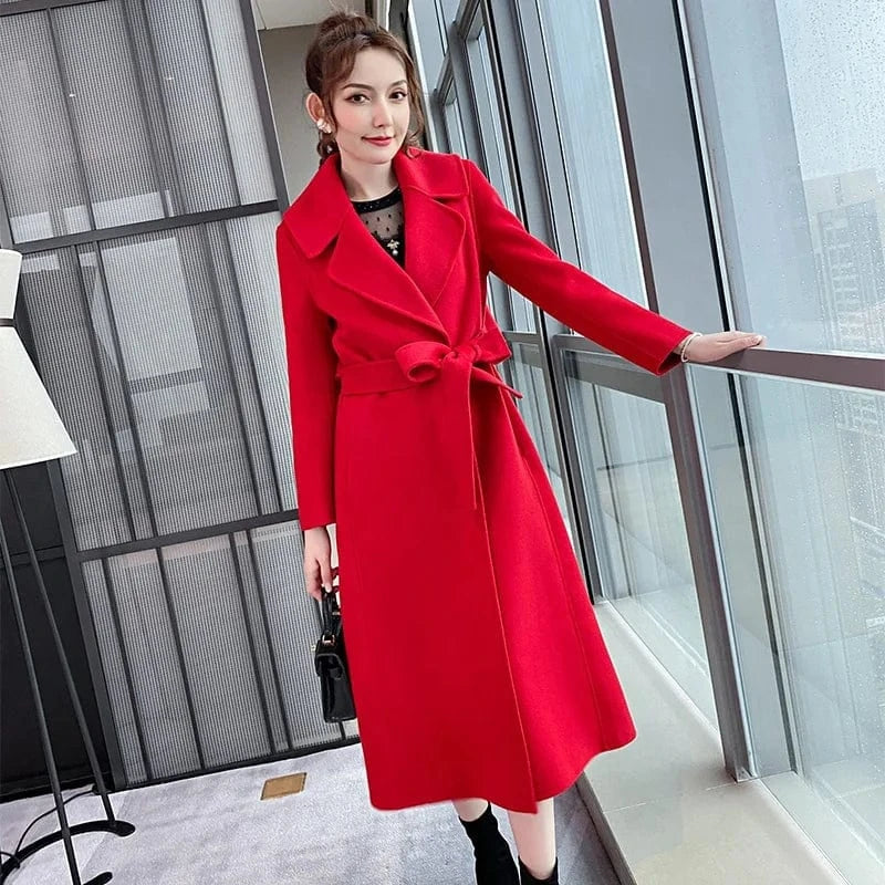 Hot Sale Loose Size Wool Trench Coats Women Turn Down Collar Long Woolen Coat Autumn Winter Spring