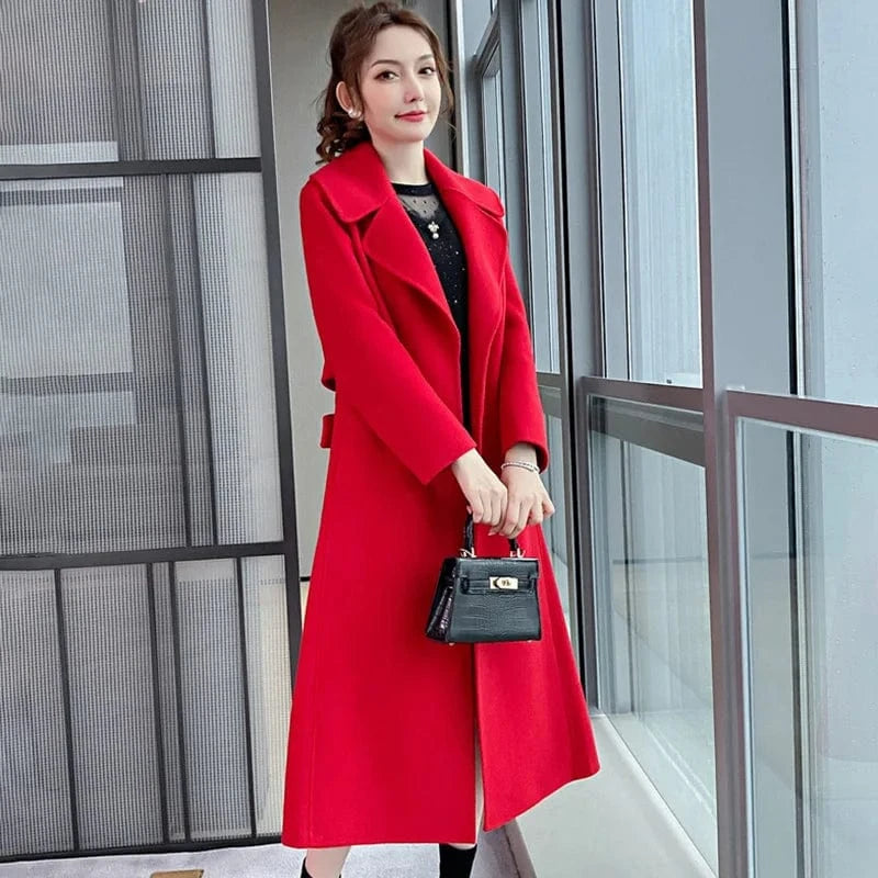 Hot Sale Loose Size Wool Trench Coats Women Turn Down Collar Long Woolen Coat Autumn Winter Spring