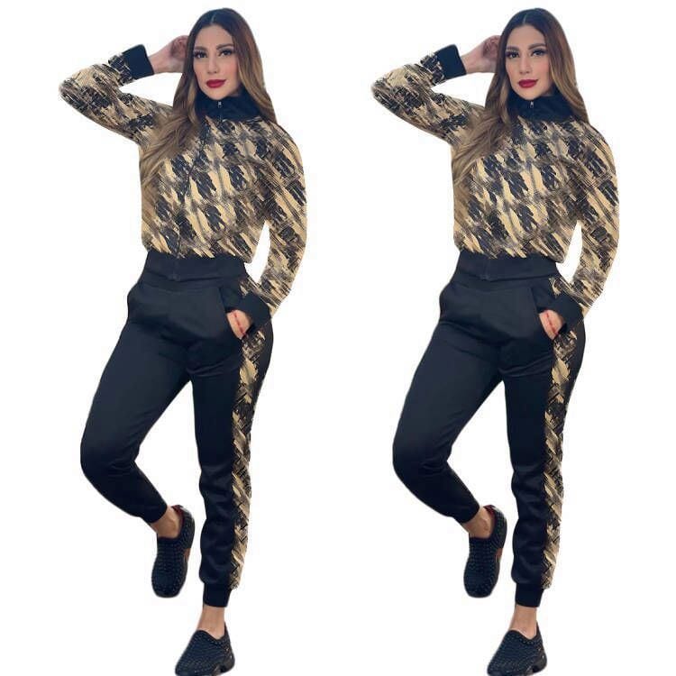 hot sale luxury brand women's clothing new sports commuter fashion printing two piece casual sets