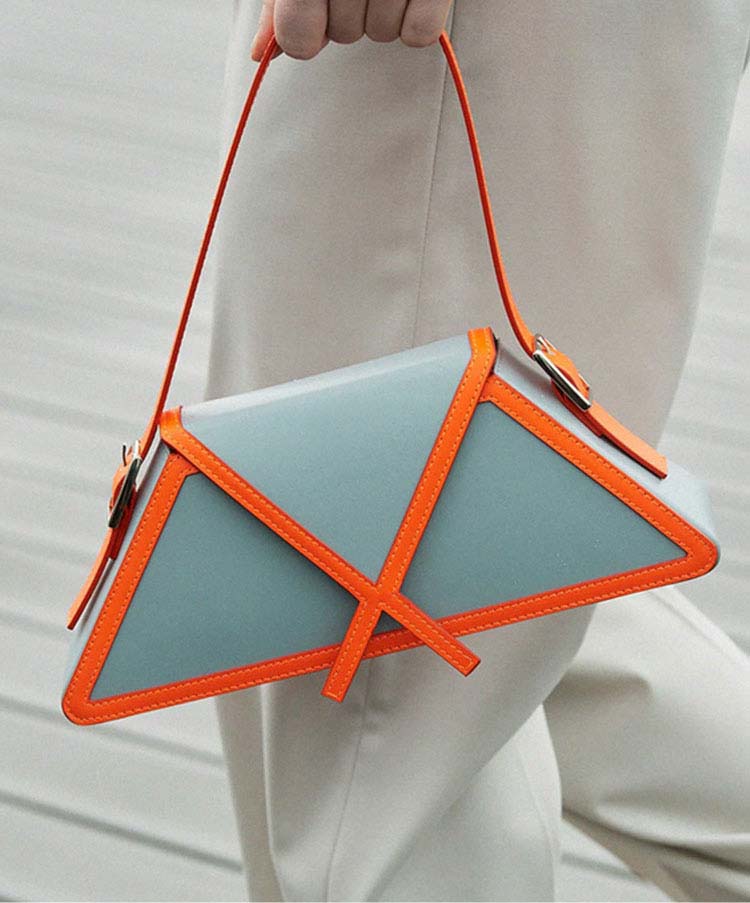 Hot Sale Luxury Designer Faux Leather Triangle Shape Shoulder Bags In Orange Croc For Women