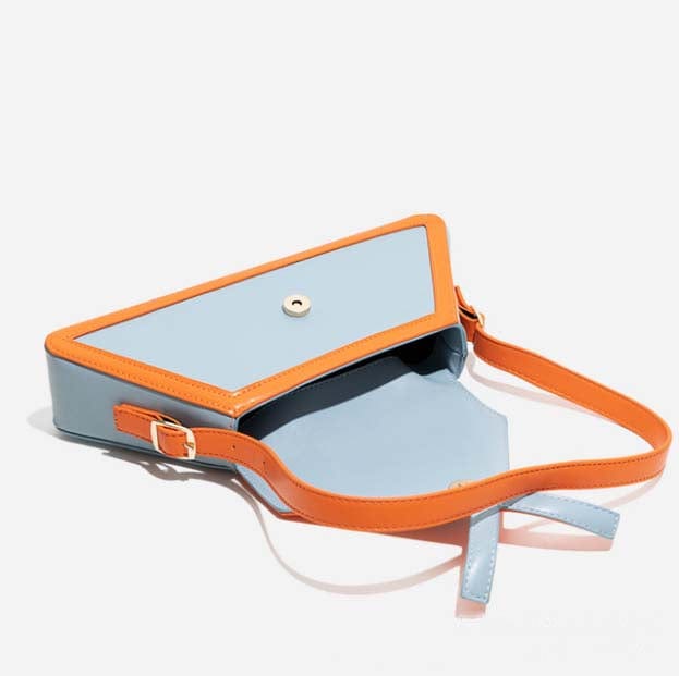 Hot Sale Luxury Designer Faux Leather Triangle Shape Shoulder Bags In Orange Croc For Women