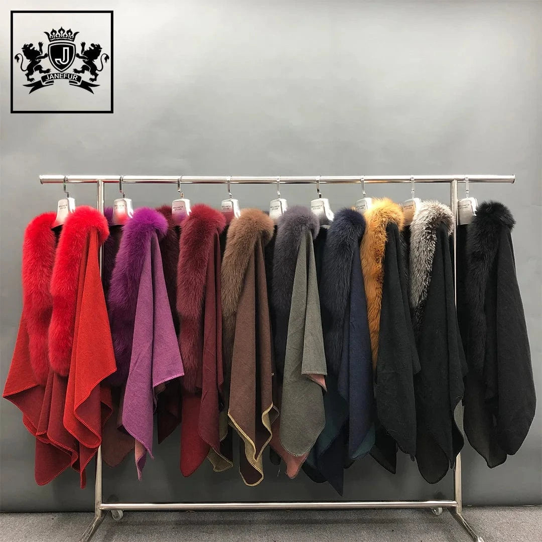 Hot Sale New Design Colorful Women's Autumn Winter Knitting Wool Ponchos With Fur