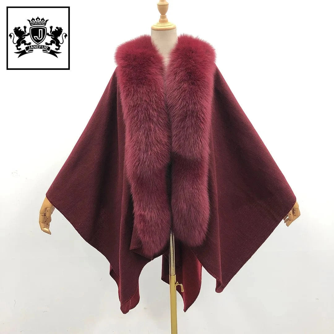 Hot Sale New Design Colorful Women's Autumn Winter Knitting Wool Ponchos With Fur