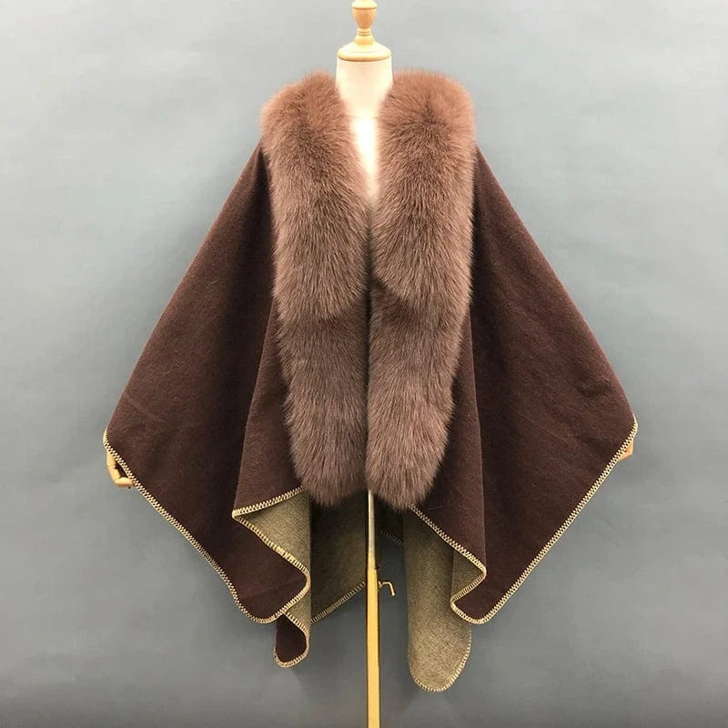 Hot Sale New Design Colorful Women's Autumn Winter Knitting Wool Ponchos With Fur