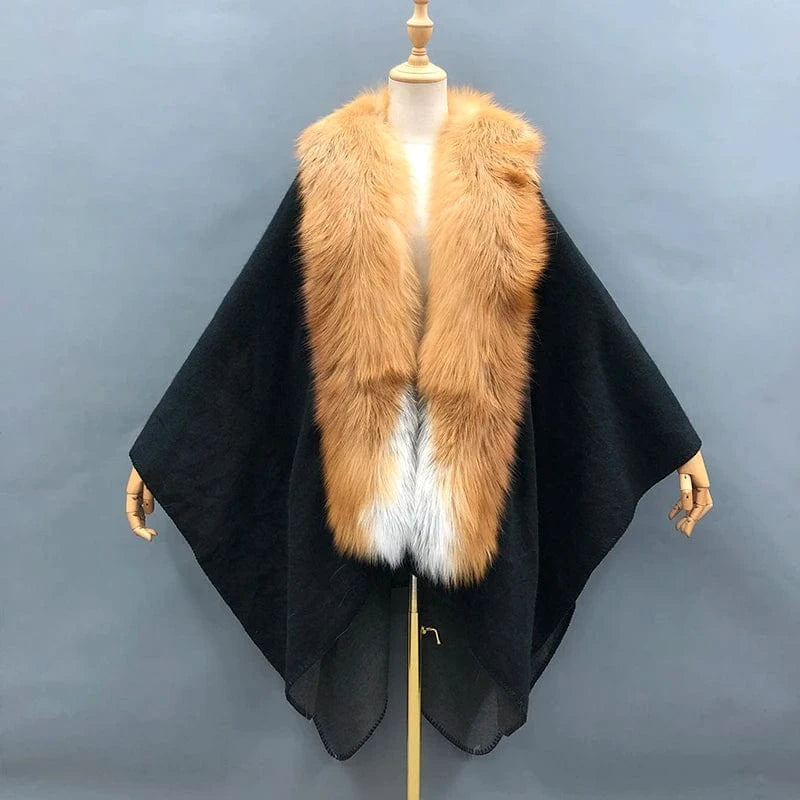 Hot Sale New Design Colorful Women's Autumn Winter Knitting Wool Ponchos With Fur