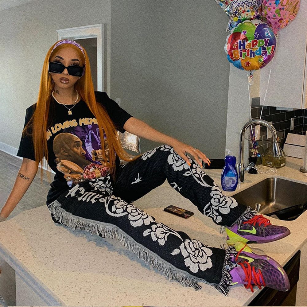 Hot Sale New Fashion Color Pattern Print Long Trousers White Pants Women Fringe Tassel Casual Pants