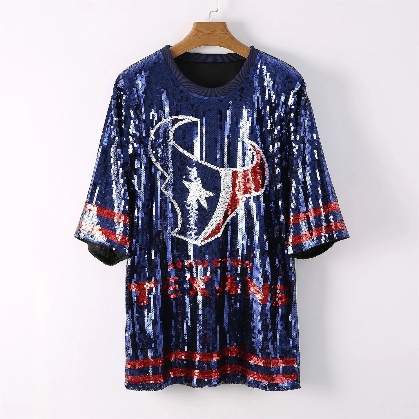 hot sale nfl Style Party Dresses Sequin texas fashion casual dress Women sequins long t shirt dress