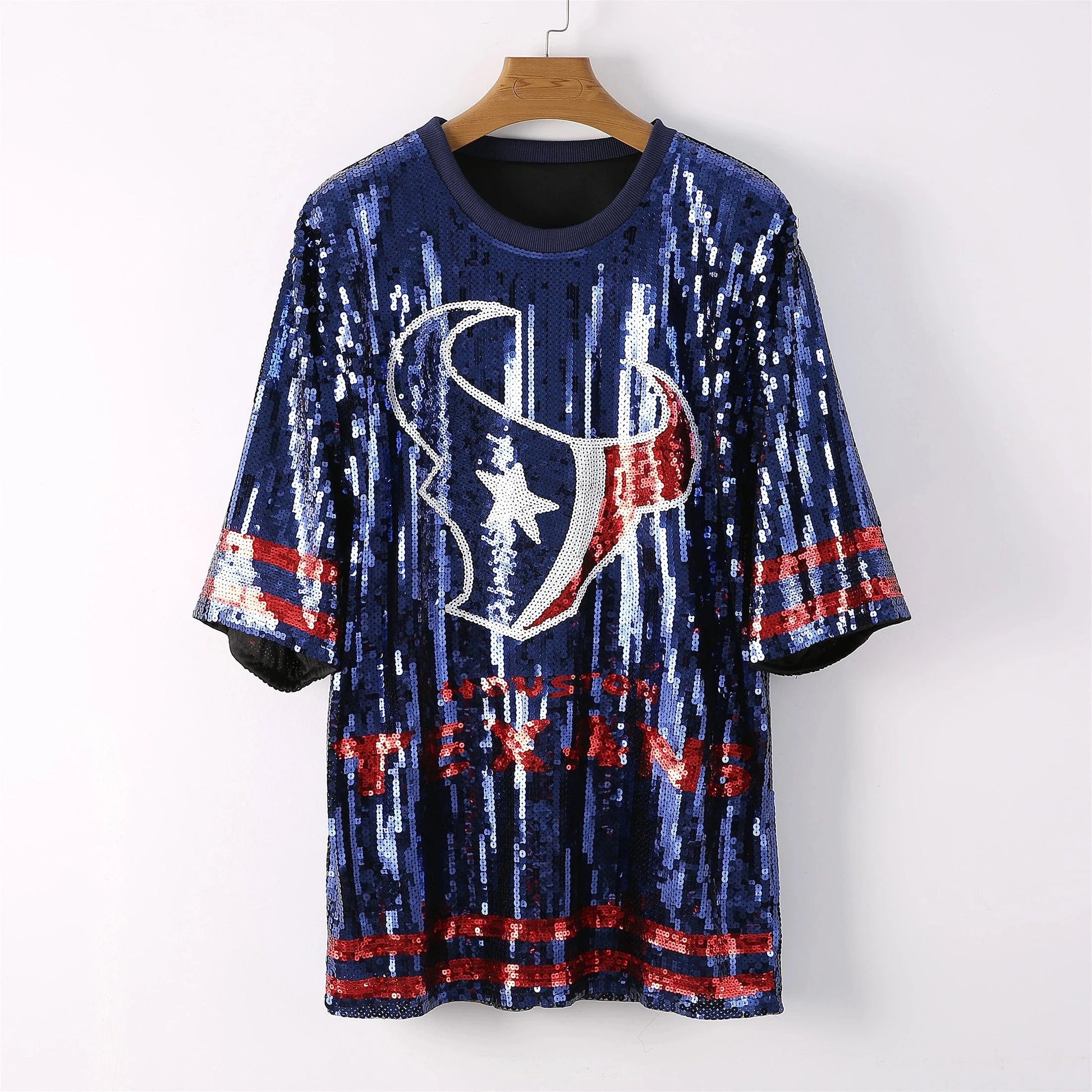hot sale nfl Style Party Dresses Sequin texas fashion casual dress Women sequins long t shirt dress