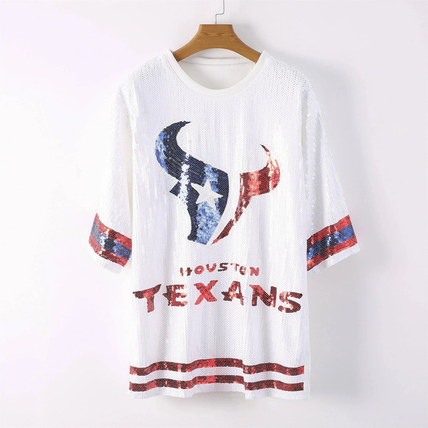 hot sale nfl Style Party Dresses Sequin texas fashion casual dress Women sequins long t shirt dress