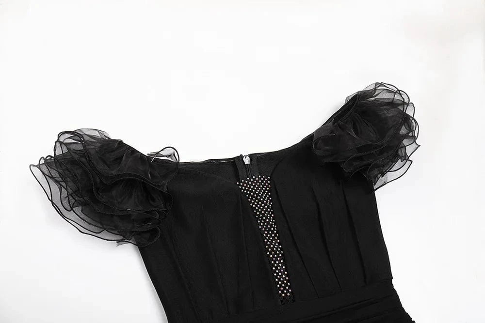 Hot Sale Sexy Gauze Flower Black Woman Dress Crystal Mesh Bandage Dresses High Quality off the Shoulder Bodycon Party Vestidos