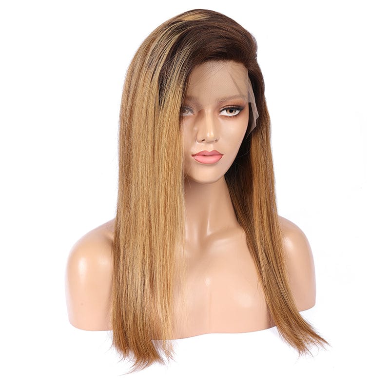 hot sale silky straight human hair lace frontal wigs for black women 1b ombre 27 blonde colored 360 full lace wigs