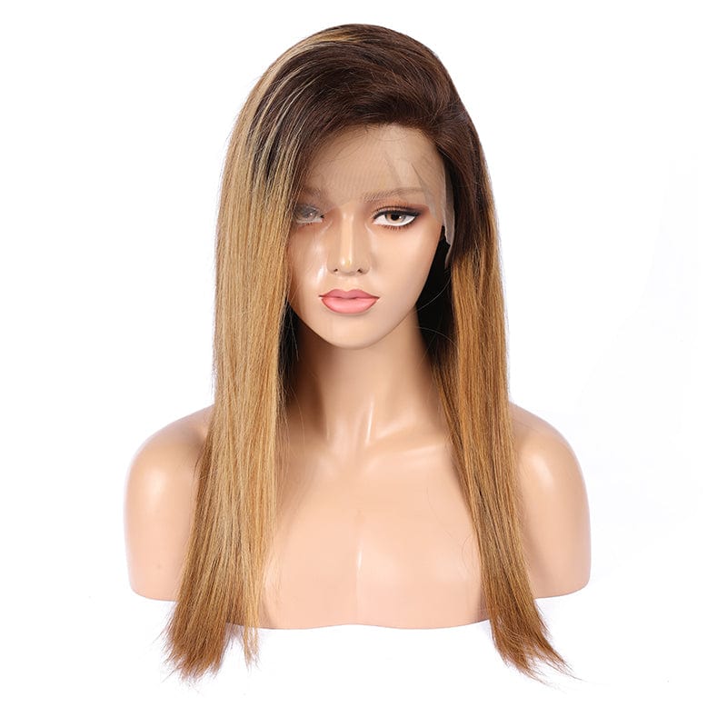 hot sale silky straight human hair lace frontal wigs for black women 1b ombre 27 blonde colored 360 full lace wigs