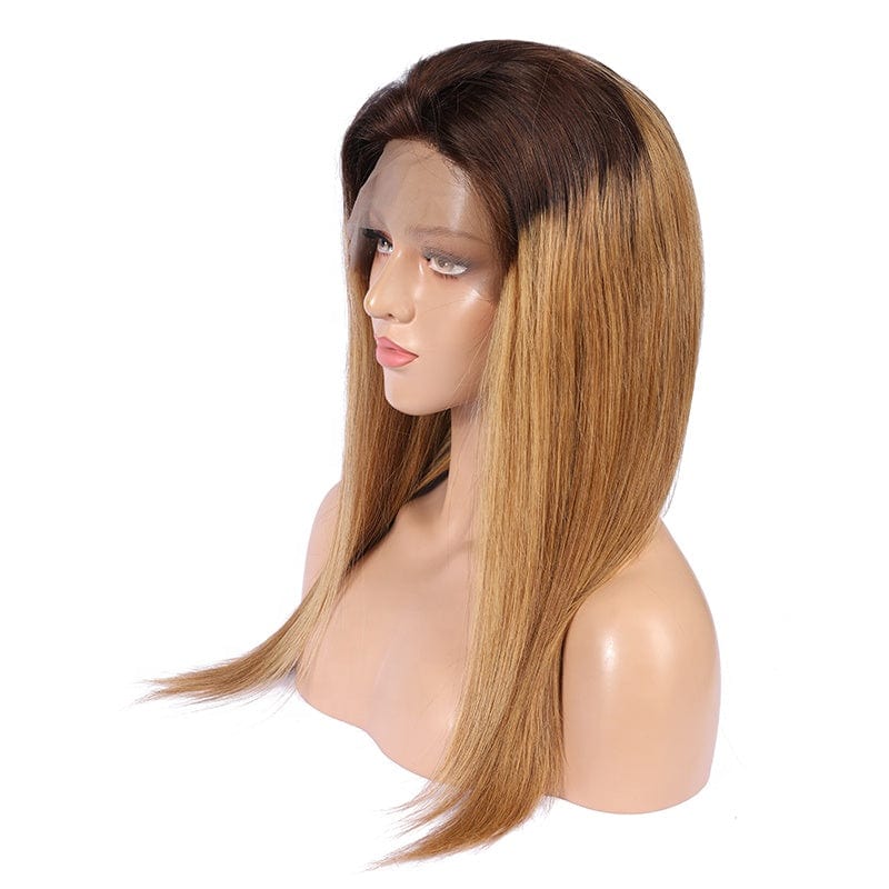 hot sale silky straight human hair lace frontal wigs for black women 1b ombre 27 blonde colored 360 full lace wigs