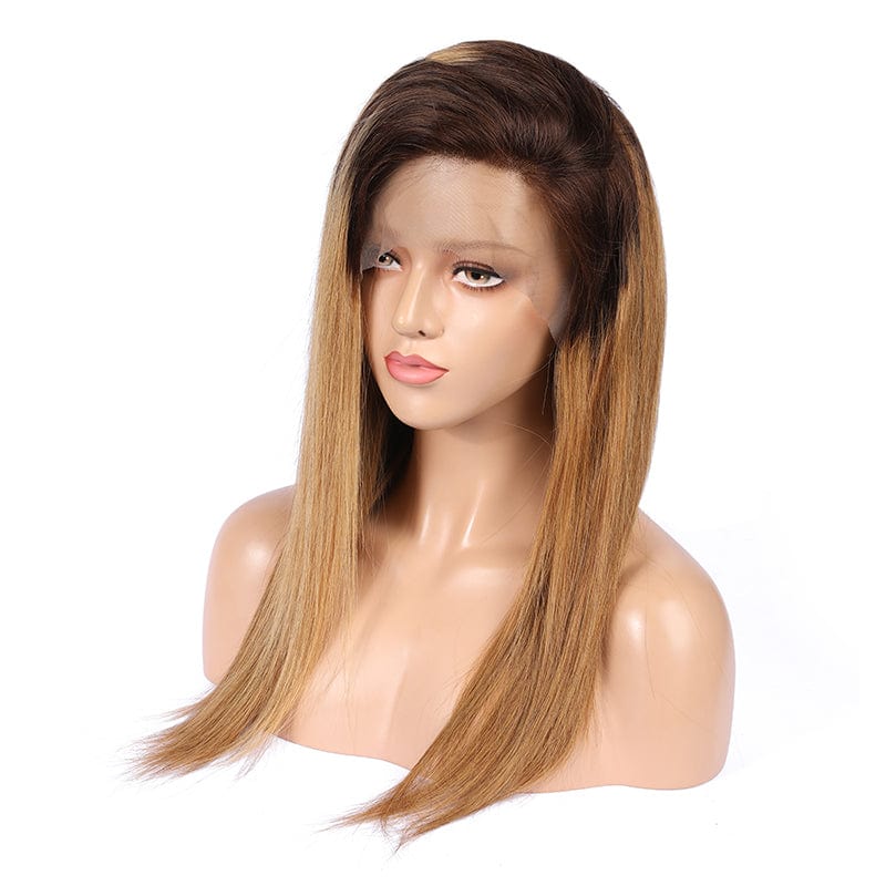 hot sale silky straight human hair lace frontal wigs for black women 1b ombre 27 blonde colored 360 full lace wigs