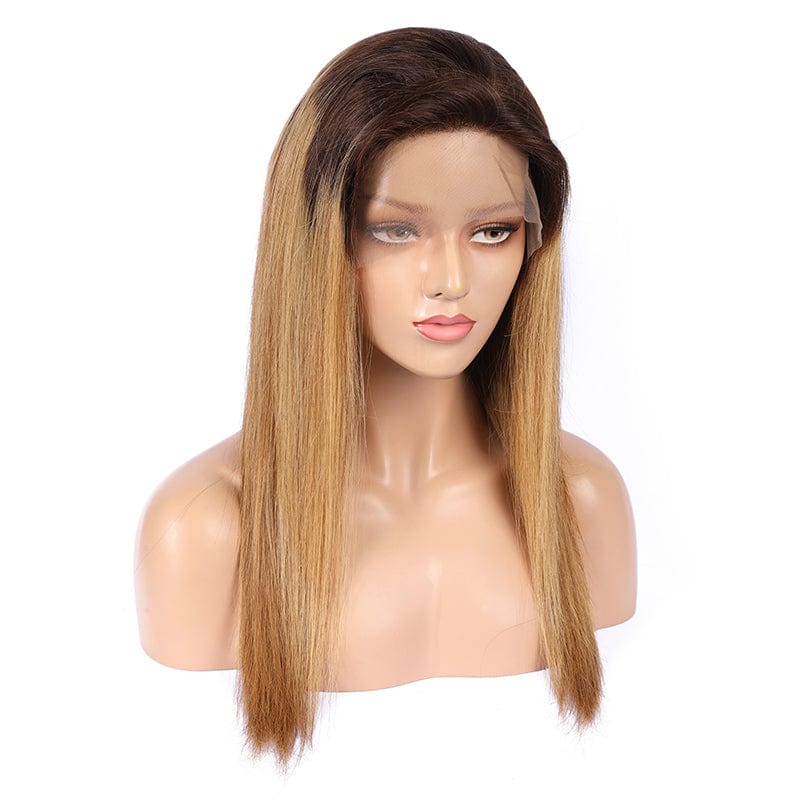 hot sale silky straight human hair lace frontal wigs for black women 1b ombre 27 blonde colored 360 full lace wigs